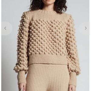 Textured Bobble Knit Crewneck Sweater in Beige